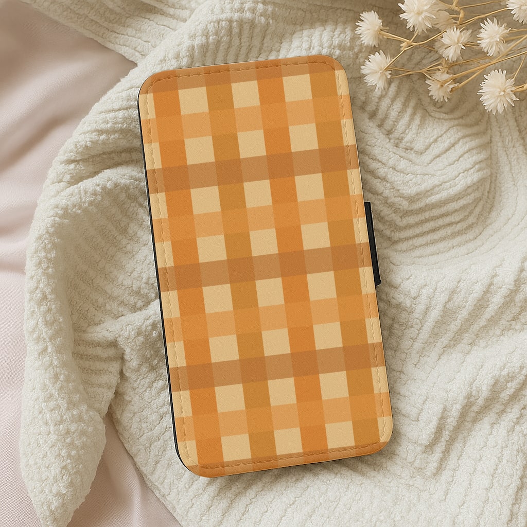Orange Plaid Pattern- Autumn Wallet Phone Case