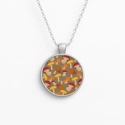 Mushroom Pattern - Autumn  Circle Necklace