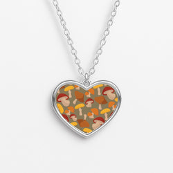 Mushroom Pattern - Autumn  Heart Necklace