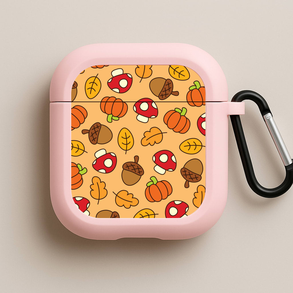 Cartoon Autumn Icons Pattern Pink AirPods Case