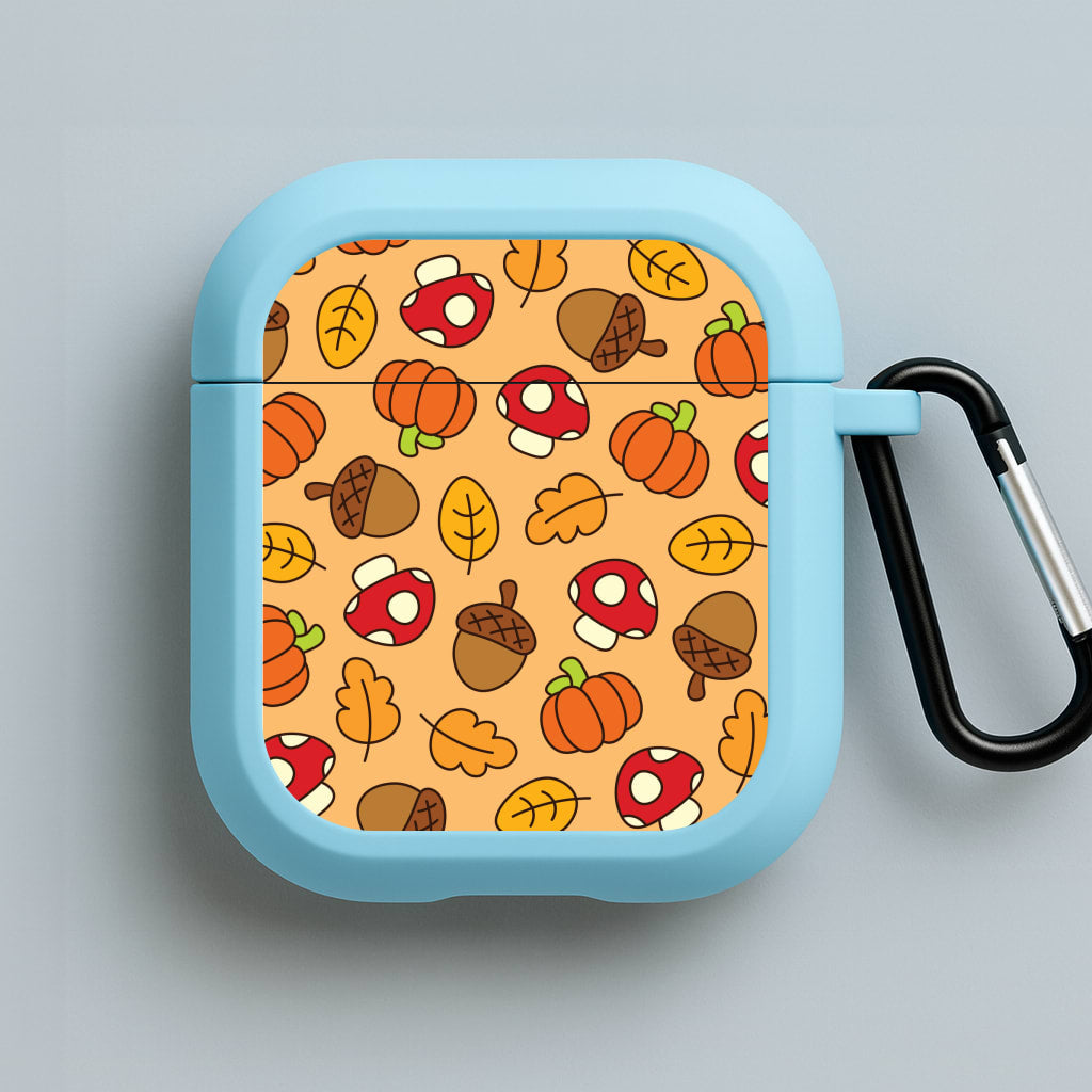 Cartoon Autumn Icons Pattern Blue AirPods Case