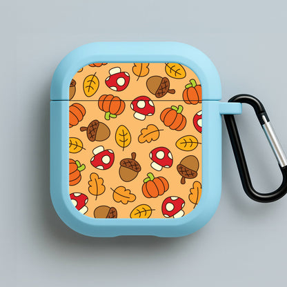 Cartoon Autumn Icons Pattern Blue AirPods Case