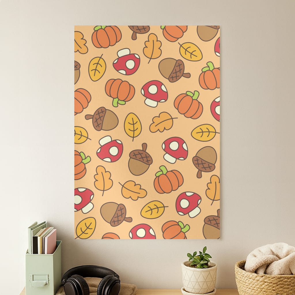 Cartoon Autumn Icons Pattern Poster