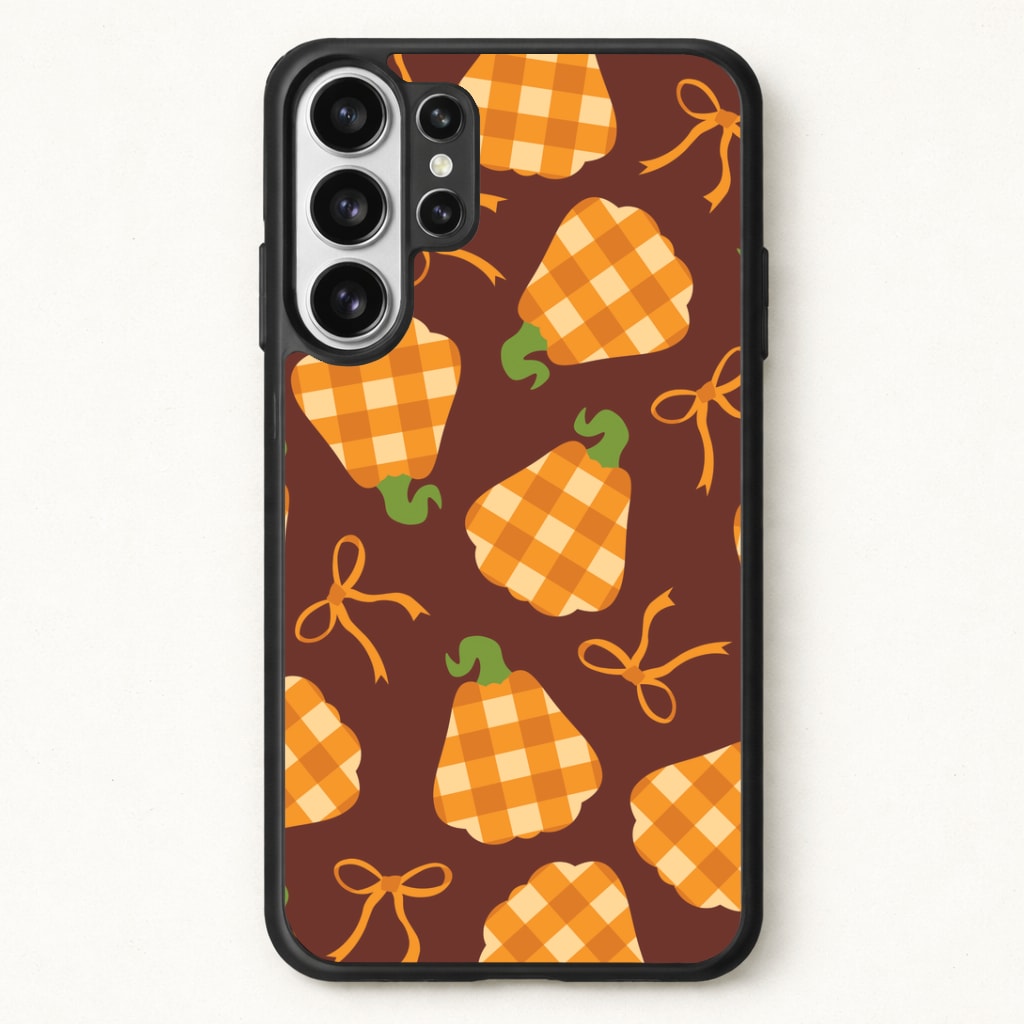 Tartan Pumpkins And Bows Pattern Phone Case for Galaxy S26 Ultra