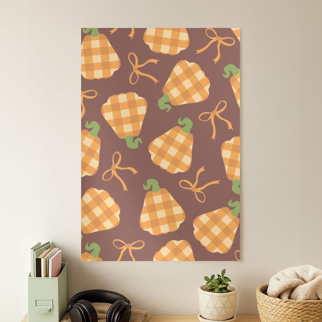 Tartan Pumpkins And Bows Pattern Poster