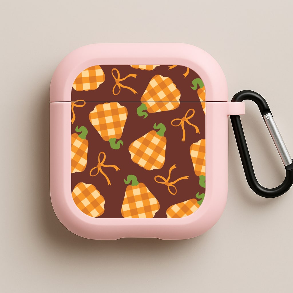 Tartan Pumpkins And Bows Pattern Pink AirPods Case
