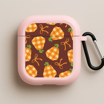 Tartan Pumpkins And Bows Pattern Pink AirPods Case