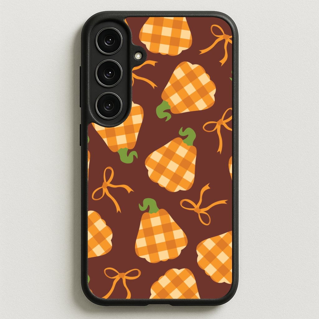 Tartan Pumpkins And Bows Pattern Phone Case for Galaxy S25FE