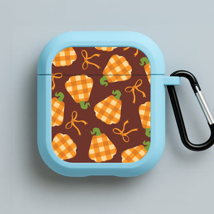 Tartan Pumpkins And Bows Pattern Blue AirPods Case