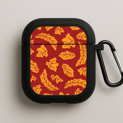 Orange Leaves Pattern AirPods Case