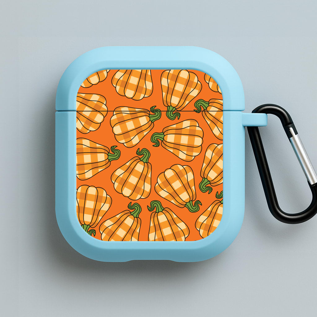 Tartan Pumpkins Pattern Blue AirPods Case