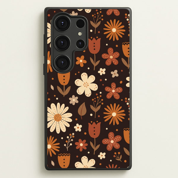 Espresso Folk Blooms Phone Case - Galaxy S25 Ultra / Standard