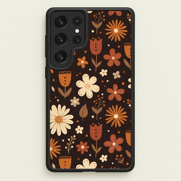 Espresso Folk Blooms Phone Case - Galaxy S23 Ultra / Standard