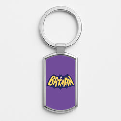 Bat Superhero Purple Logo Silver Keyring