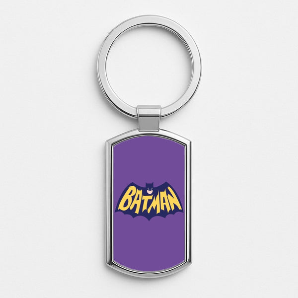 Bat Superhero Purple Logo Silver Keyring