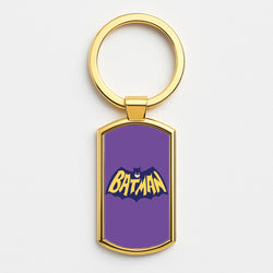 Bat Superhero Purple Logo Gold Keyring