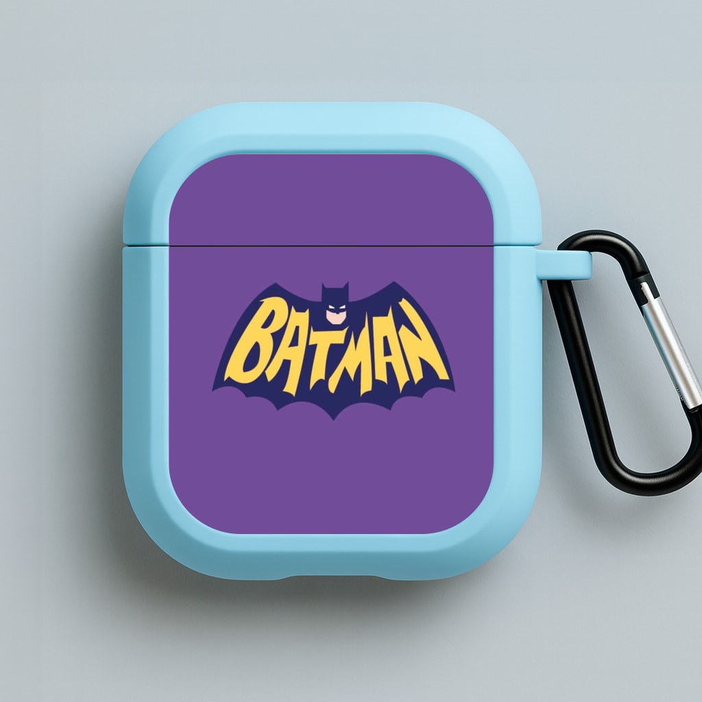 Bat Superhero Purple Logo Blue AirPods Case