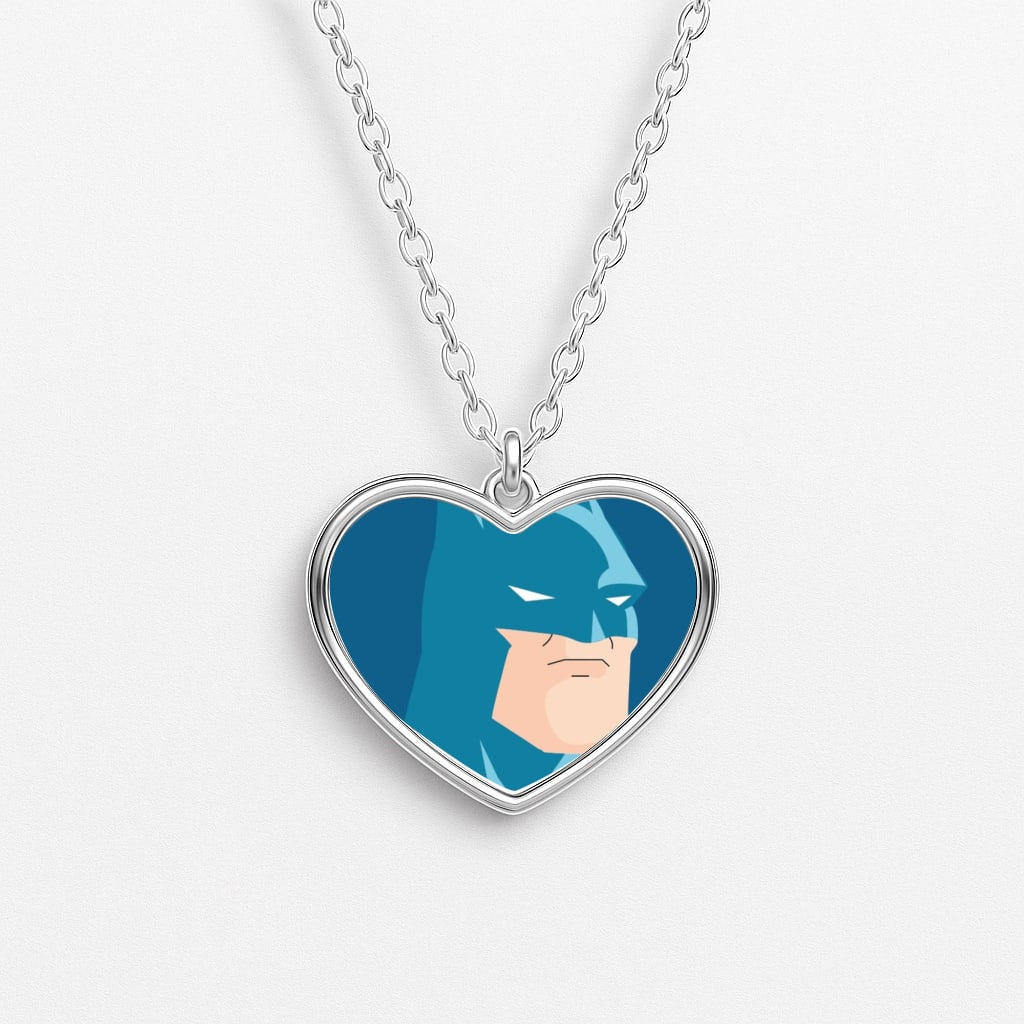 Blue Bat Superhero Heart Necklace