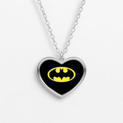 Black Bat Superhero Logo Heart Necklace
