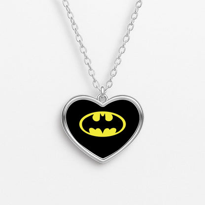 Black Bat Superhero Logo Heart Necklace