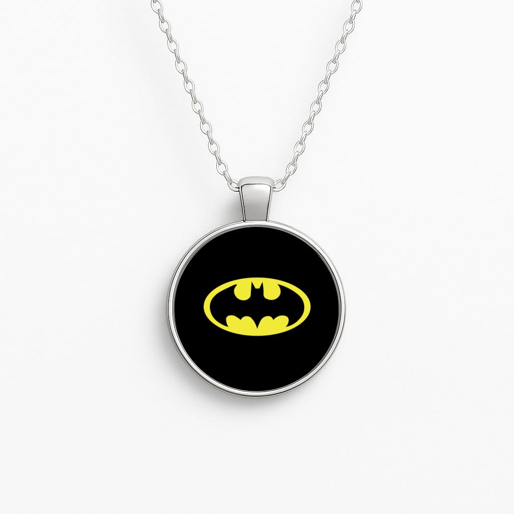 Black Bat Superhero Logo Circle Necklace