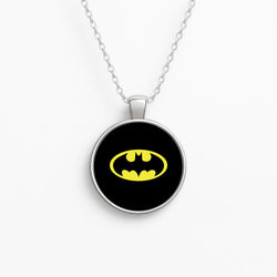 Black Bat Superhero Logo Circle Necklace