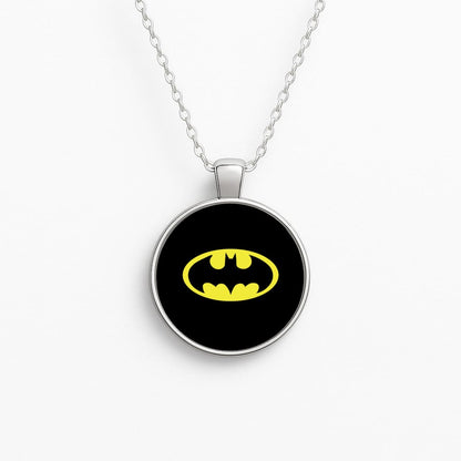 Black Bat Superhero Logo Circle Necklace