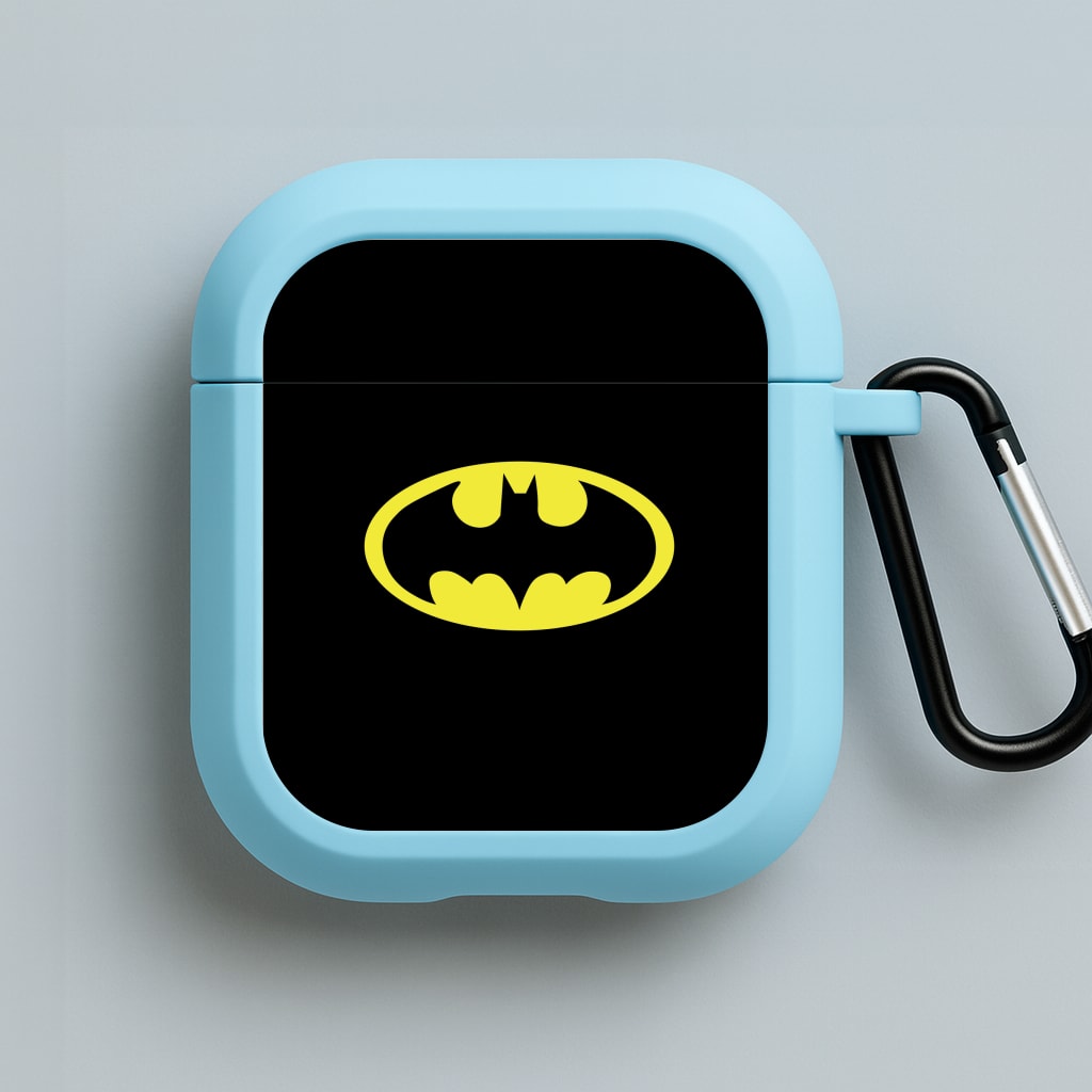 Black Bat Superhero Logo Blue AirPods Case
