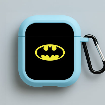 Black Bat Superhero Logo Blue AirPods Case