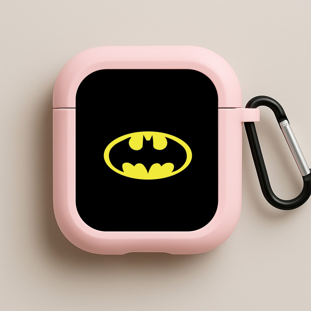 Black Bat Superhero Logo Pink AirPods Case