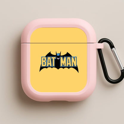 Yellow Bat Superhero Logo Pink AirPods Case