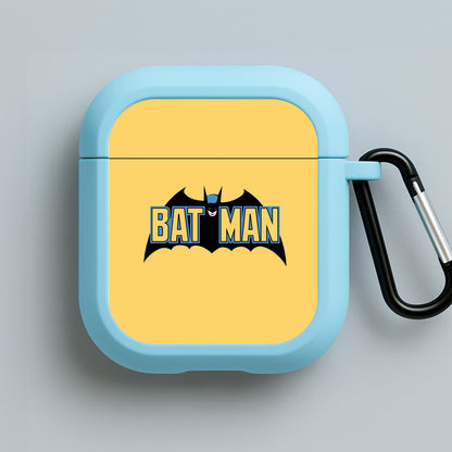 Yellow Bat Superhero Logo Blue AirPods Case