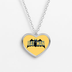 Yellow Bat Superhero Logo Heart Necklace