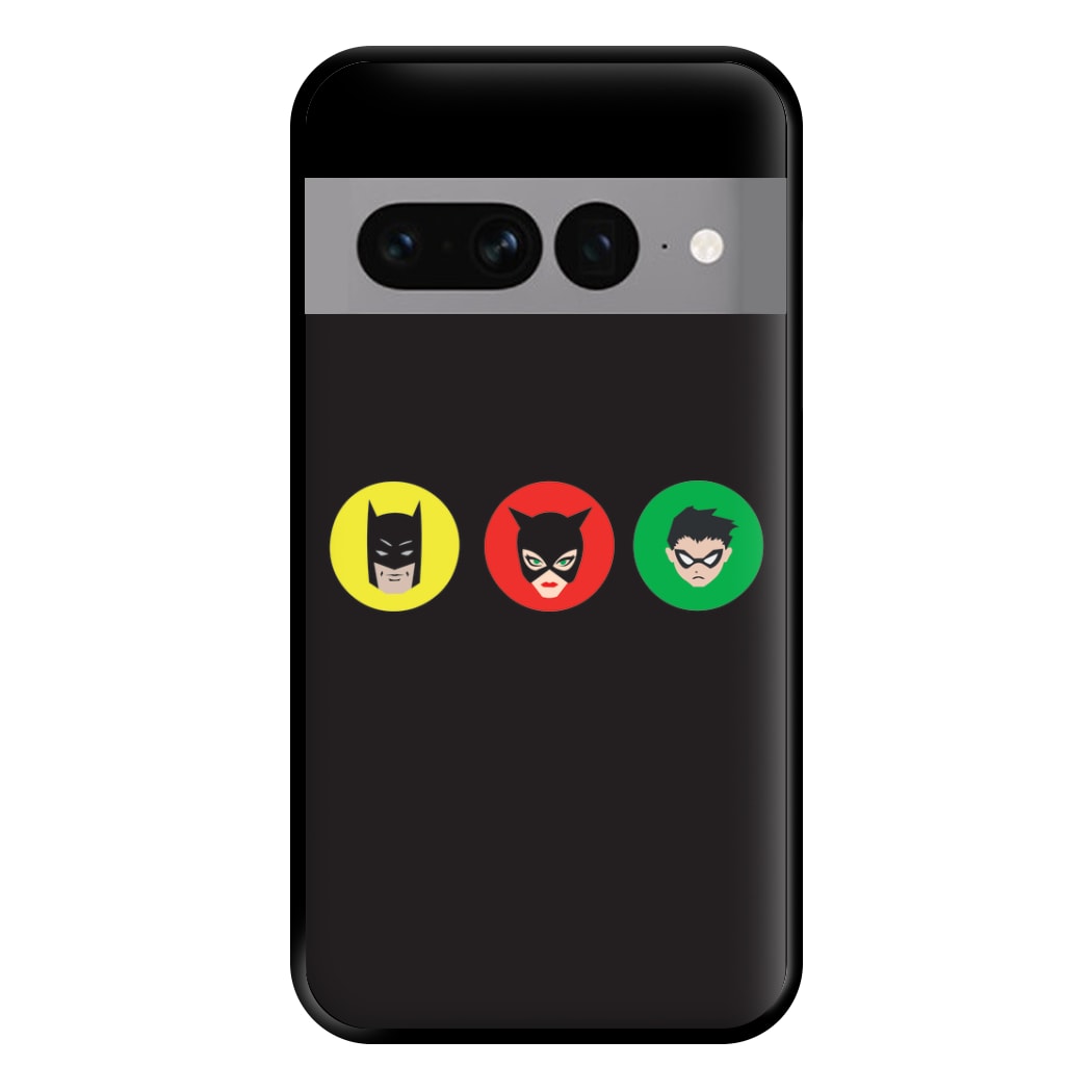 Bat Superhero, Cat Superhero & Superhero Sidekick Phone Case for Google Pixel 7 Pro