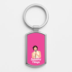 Neon Pink Beautiful Things Silver Keyring