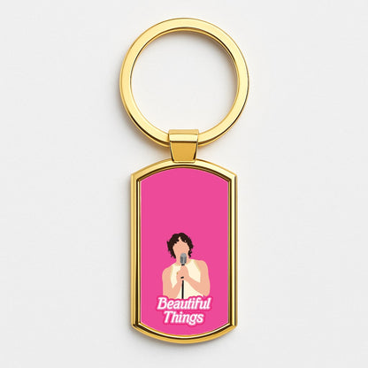 Neon Pink Beautiful Things Gold Keyring