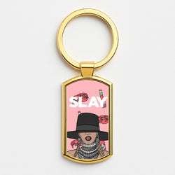 Slay - Queen B Cartoon Gold Keyring