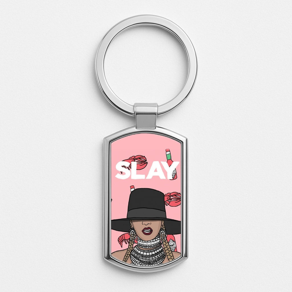 Slay - Queen B Cartoon Silver Keyring