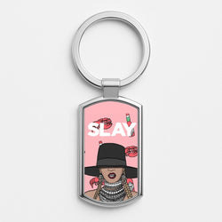 Slay - Queen B Cartoon Silver Keyring