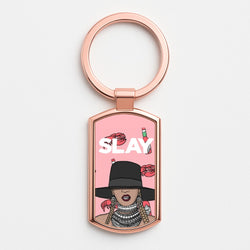 Slay - Queen B Cartoon Rose Gold Keyring