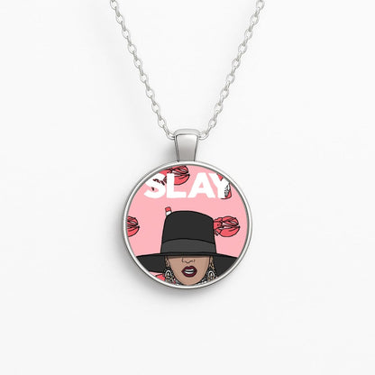 Slay - Queen B Cartoon Circle Necklace