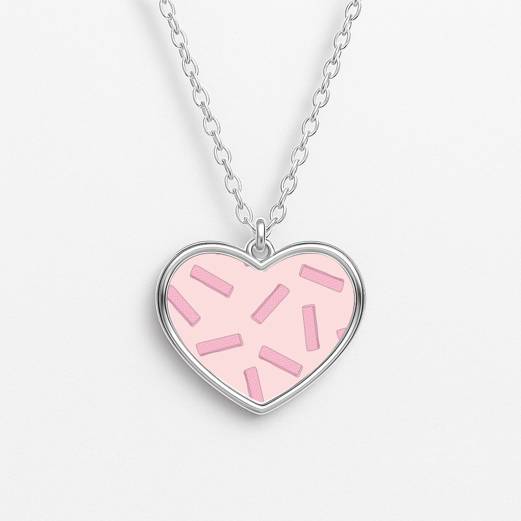 Pink Waffers - Biscuits Patterns Heart Necklace
