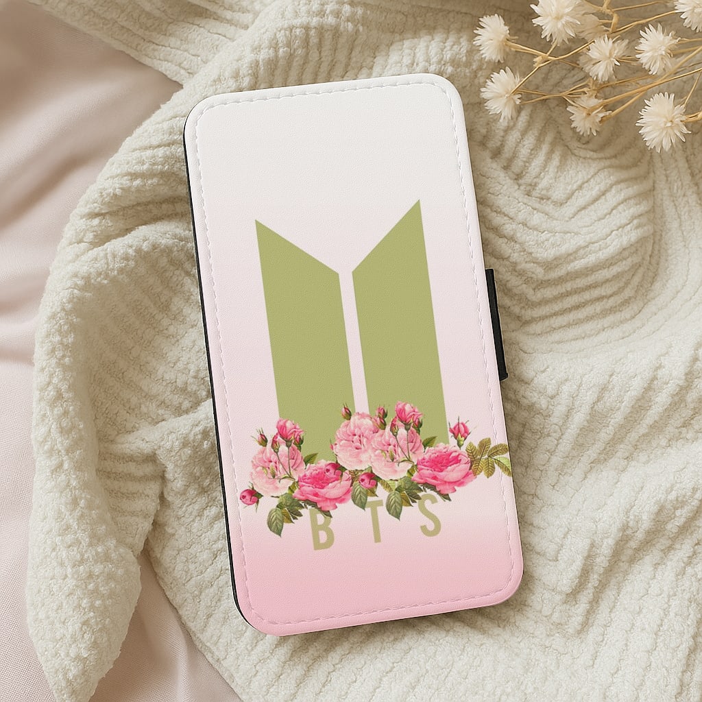 Pink Ombre K-Pop Band Logo Flip Wallet Phone Case