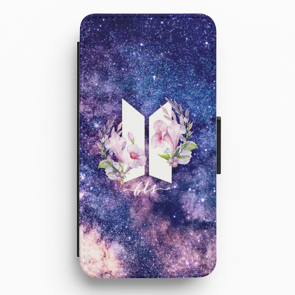 Galaxy Floral K-Pop Band Logo Flip Wallet Phone Case
