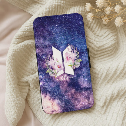 Galaxy Floral K-Pop Band Logo Flip Wallet Phone Case