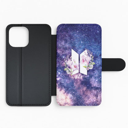 Galaxy Floral K-Pop Band Logo Flip Wallet Phone Case