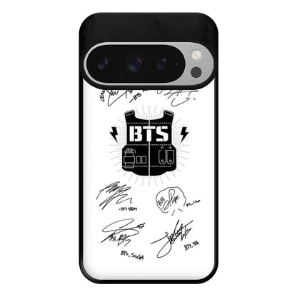 White K-Pop Band Army Logo and Signatures Phone Case for Google Pixel 9 Pro XL