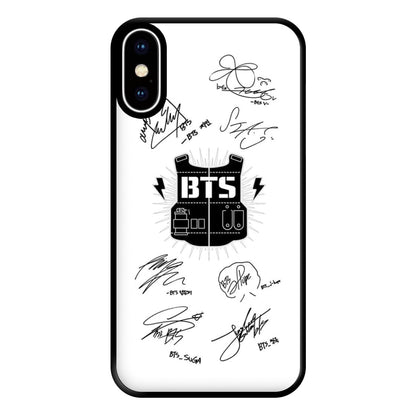 White K-Pop Band Army Logo and Signatures Phone Case for iPhone XS Max