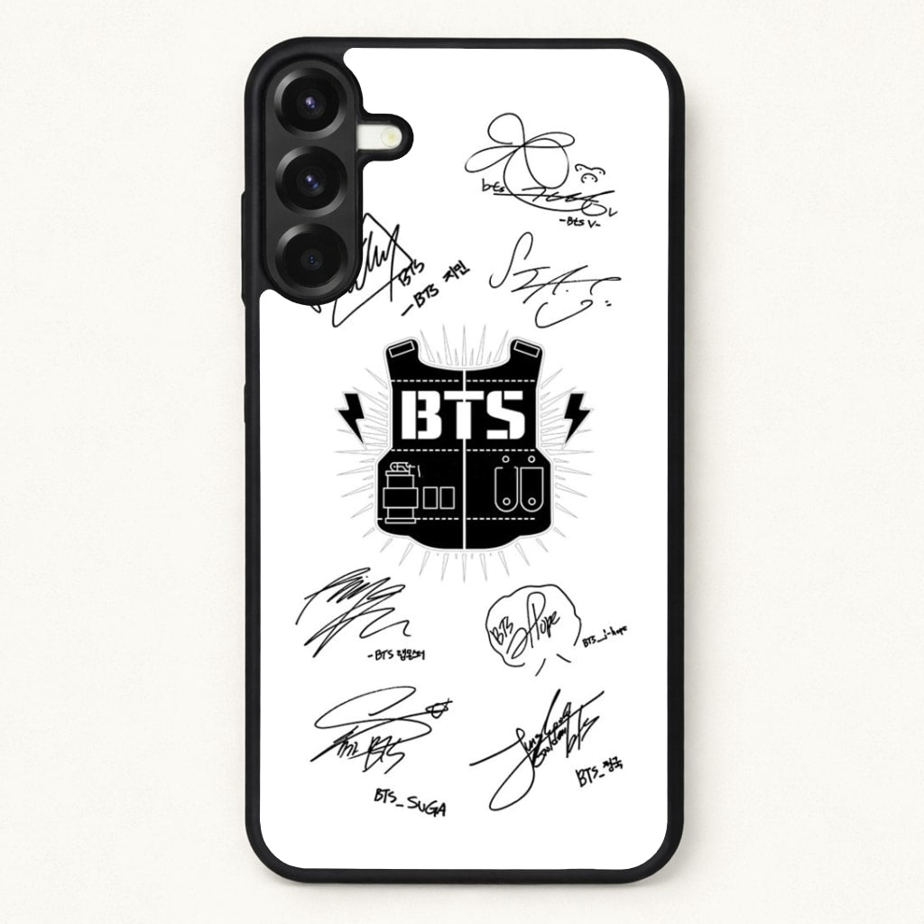 White K-Pop Band Army Logo and Signatures Phone Case for Galaxy A37