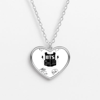 White K-Pop Band Army Logo and Signatures Heart Necklace